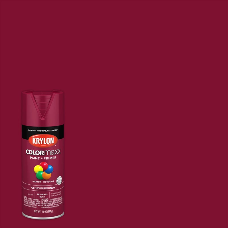 Krylon K05508007 COLORmaxx Spray Paint and Primer for Indoor/Outdoor Use, Gloss Burgundy, 12 Ounce (Pack of 1) - Image 1